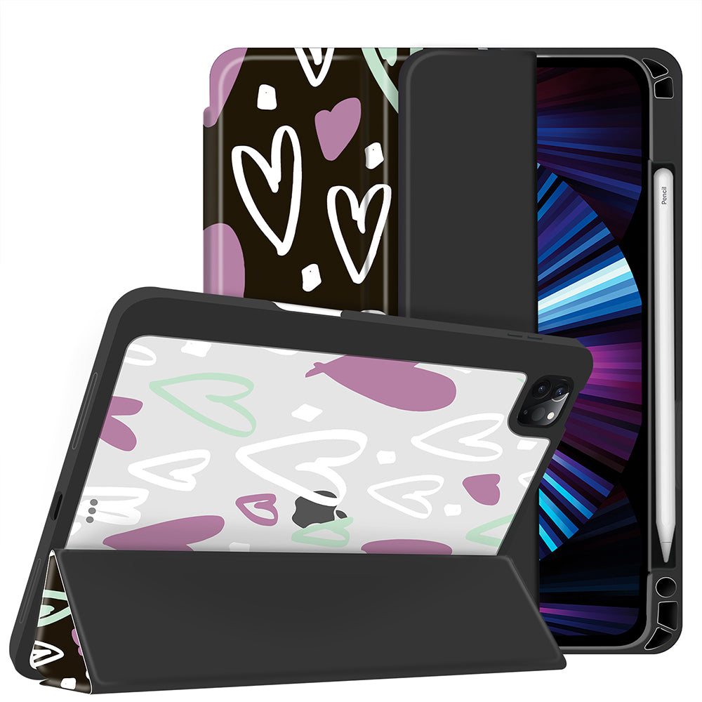 iPad Air 5/4 10.9 Inch/ iPad Pro 11 Inch Case| Soft TPU Floral Protective Shockproof Cover Tablet Case Cover |Black Hearts