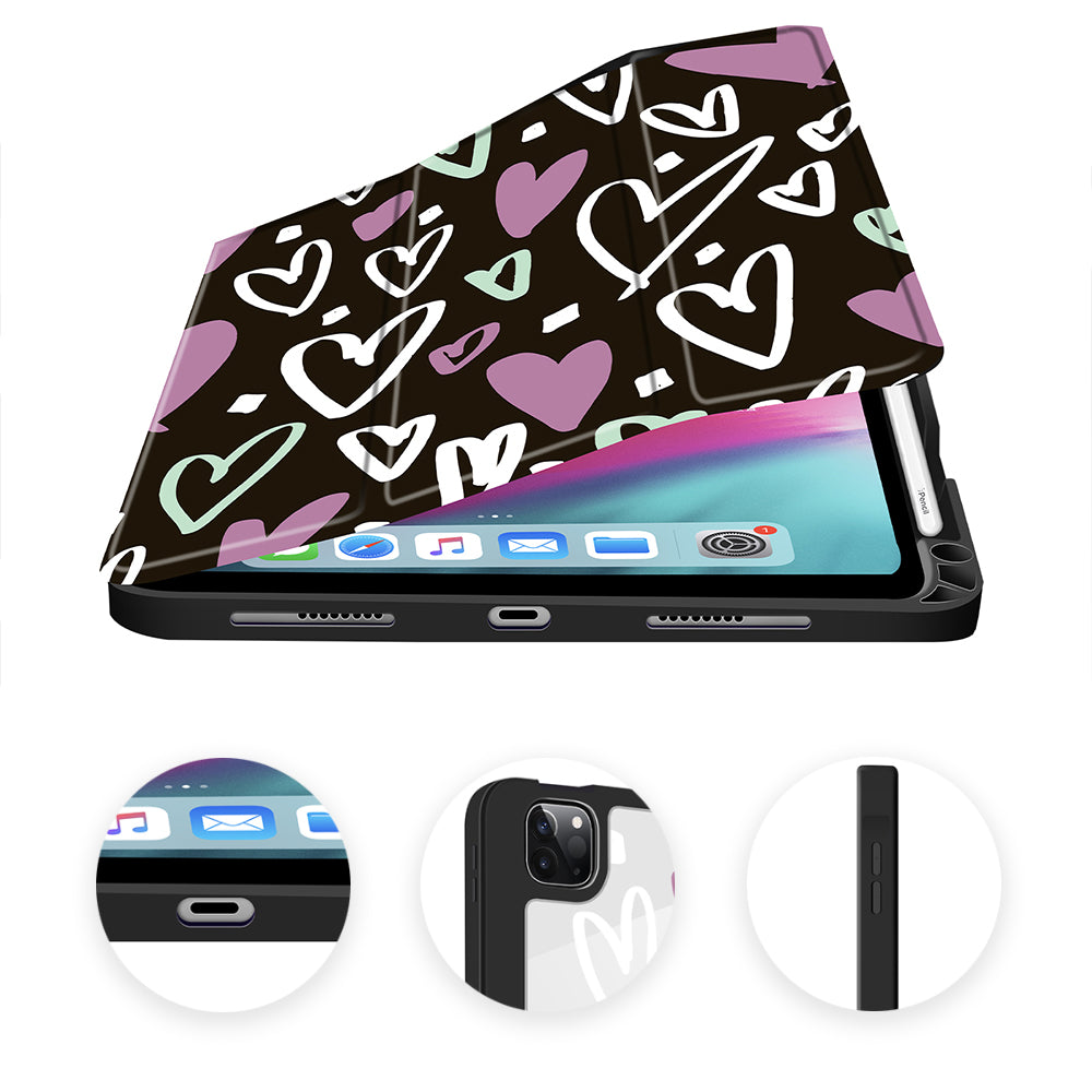 iPad Air 5/4 10.9 Inch/ iPad Pro 11 Inch Case| Soft TPU Floral Protective Shockproof Cover Tablet Case Cover |Black Hearts