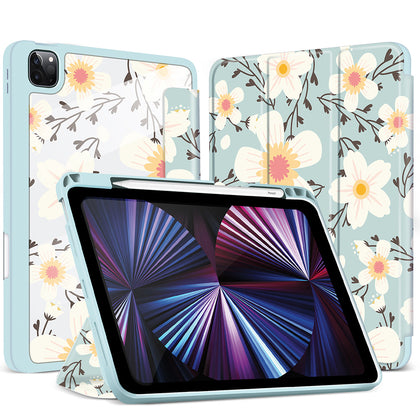 iPad Pro 12.9 2021/2020/2018 Case | Soft TPU Floral Protective Shockproof Cover Tablet Case Cover |Cyan