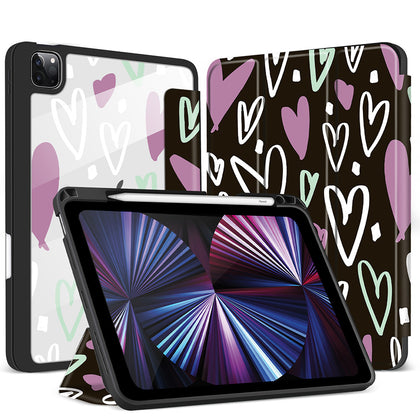 iPad Pro 12.9 2021/2020/2018 Case | Soft TPU Floral Protective Shockproof Cover Tablet Case Cover |Black Hearts