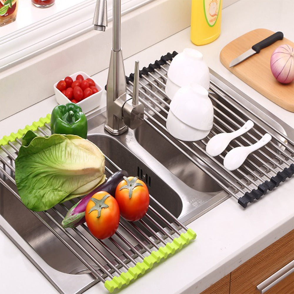 O Ozone Kitchen Sink Drainer Rack Foldable Over the Sink Vegetable Dish Drainer [ 18 Tubes Foldable Drying Rack ] - Large