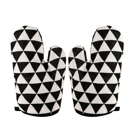 Cotton Oven Mitts ,Pot Holders Heat Resistant Cooking Gloves |  Black Pattern
