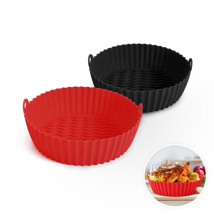 Silicone Air Fryer Liner 7.5inch [Pack of 2] Round Size from 2.5 Ltr to 5.5 Ltr Air fryer Oven Accessories | Red/Black
