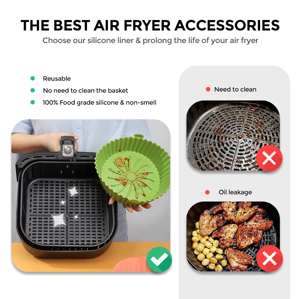 Silicone Air Fryer Liner 8.5inch [Pack of 2] Round Size from 3.5Ltr to 6.5 Ltr Air fryer Oven Accessories | Red/Black