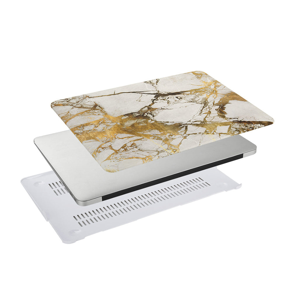 Marble Pattern Hard Case | MacBook Pro 14 inch A2442 2021 MacBook Pro 14.2 with M1 Pro / M1 Max Chip & Touch ID| White & Gold Marble