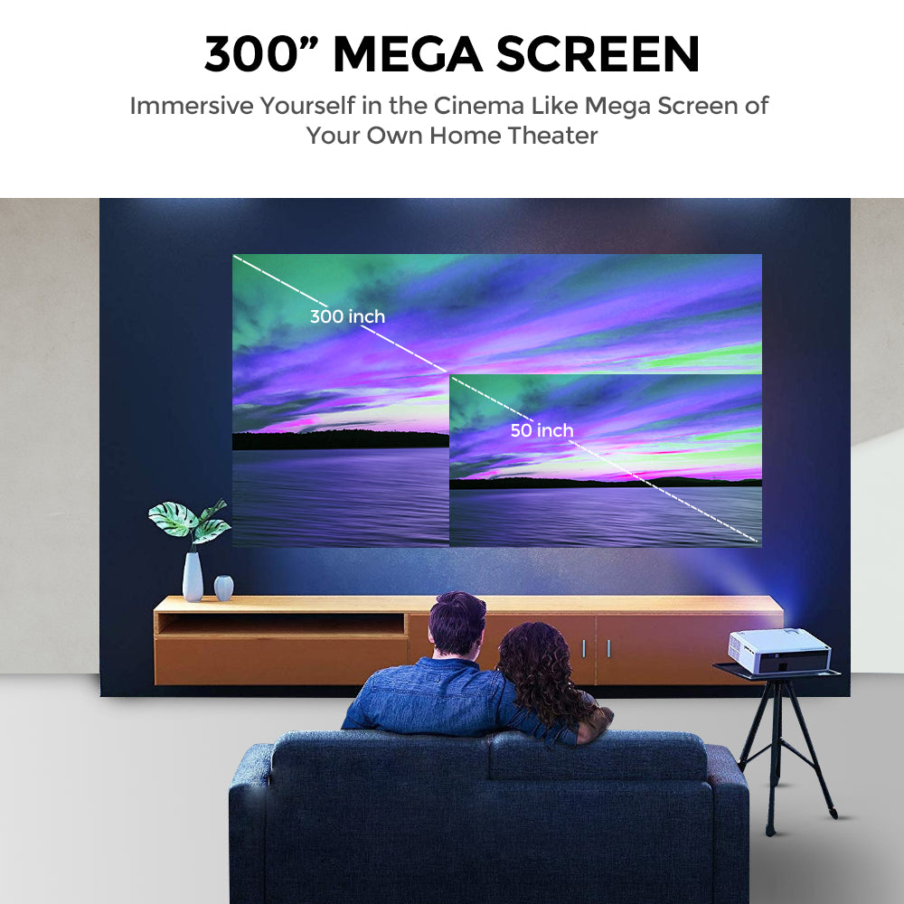 1080P LED Projector |7000 Lumens/Screen Size upto 300 inch|Full HD Home Theater Outdoor Projectors| Included 150 inch Projector Screen