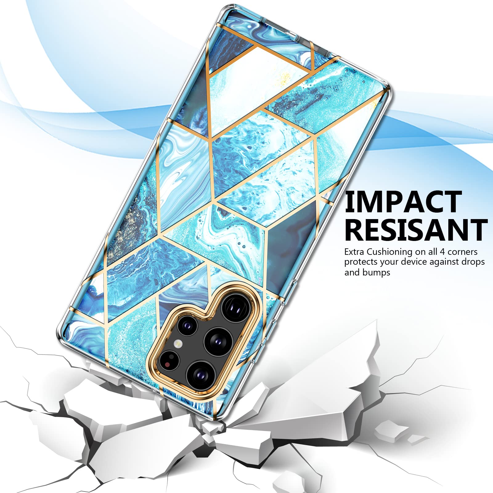 Marble Bundle for Samsung Galaxy S22 5G Ultra Case + Galaxy Buds Case |Blue