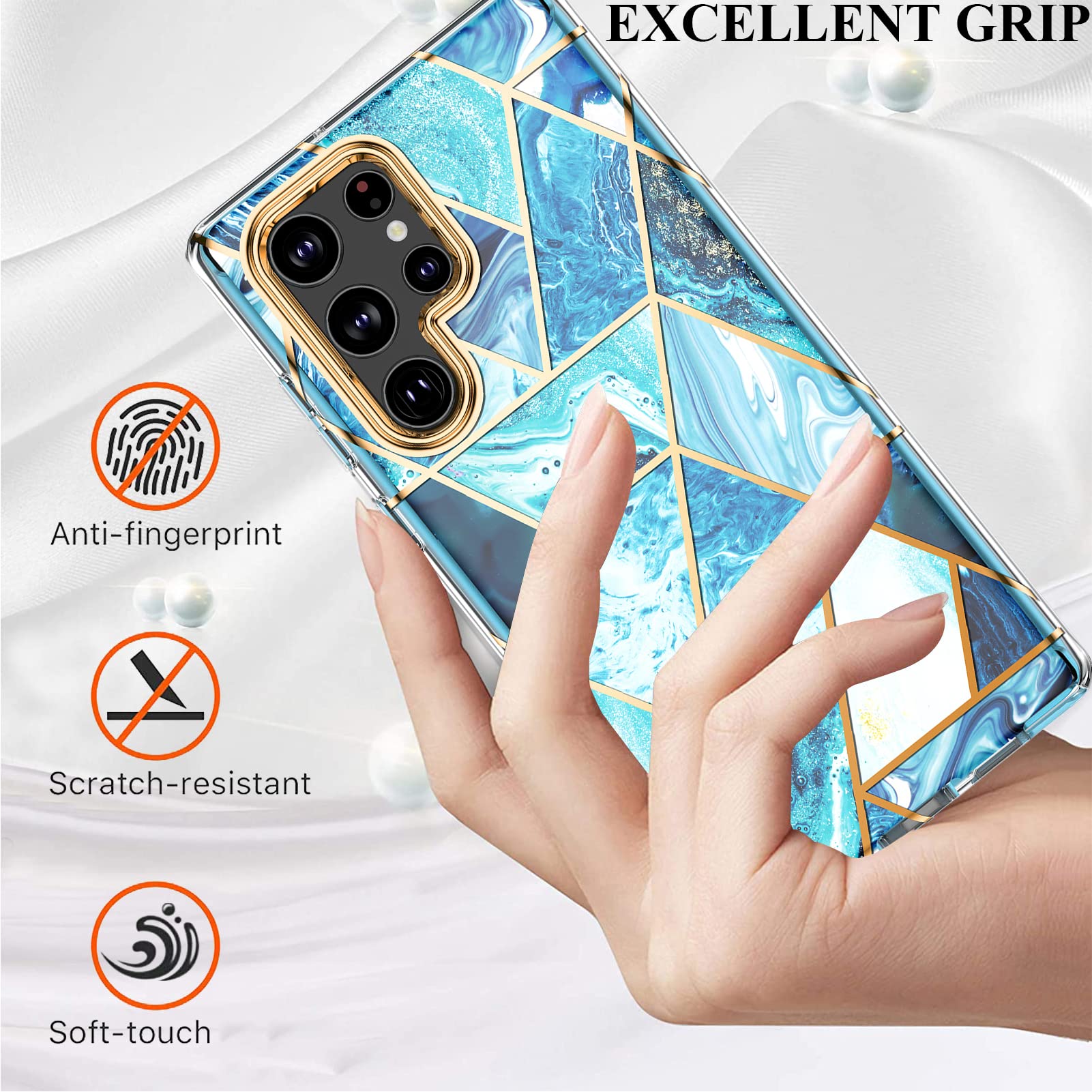Marble Bundle for Samsung Galaxy S22 5G Ultra Case + Galaxy Buds Case |Blue