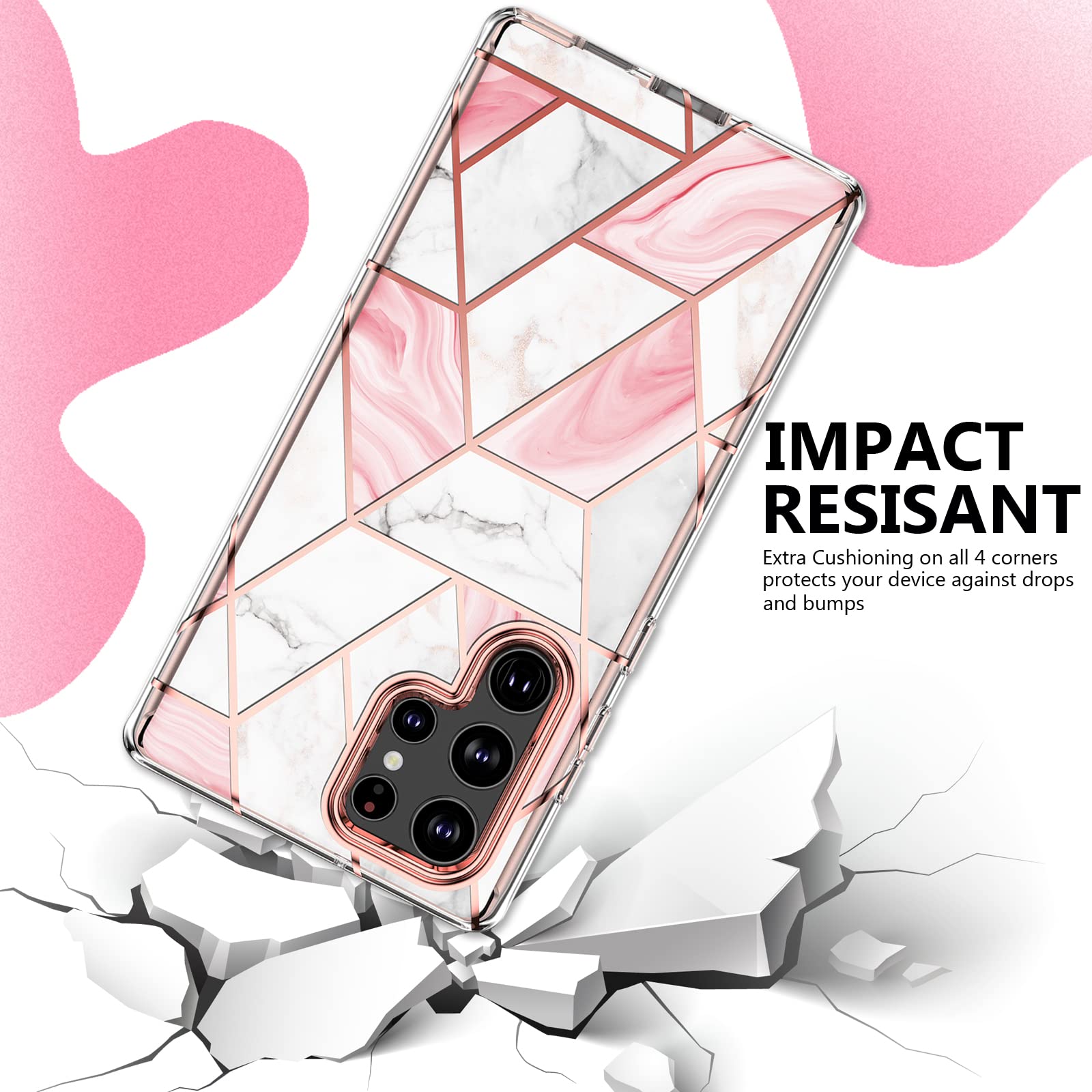 Marble Bundle for Samsung Galaxy S22 5G Ultra Case + Galaxy Buds Case |Pink