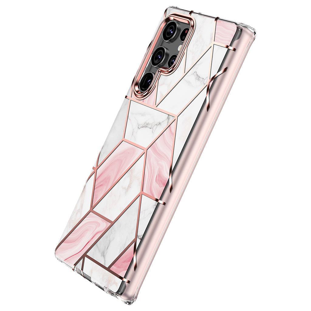 Samsung Galaxy S22 Ultra 5G Max| Marble Shockproof Bumper Stylish Slim Phone Cases | Pink Marble