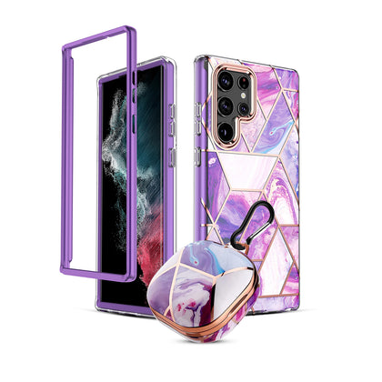 Marble Bundle for Samsung Galaxy S23 5G Ultra Case + Galaxy Buds Case Purple-