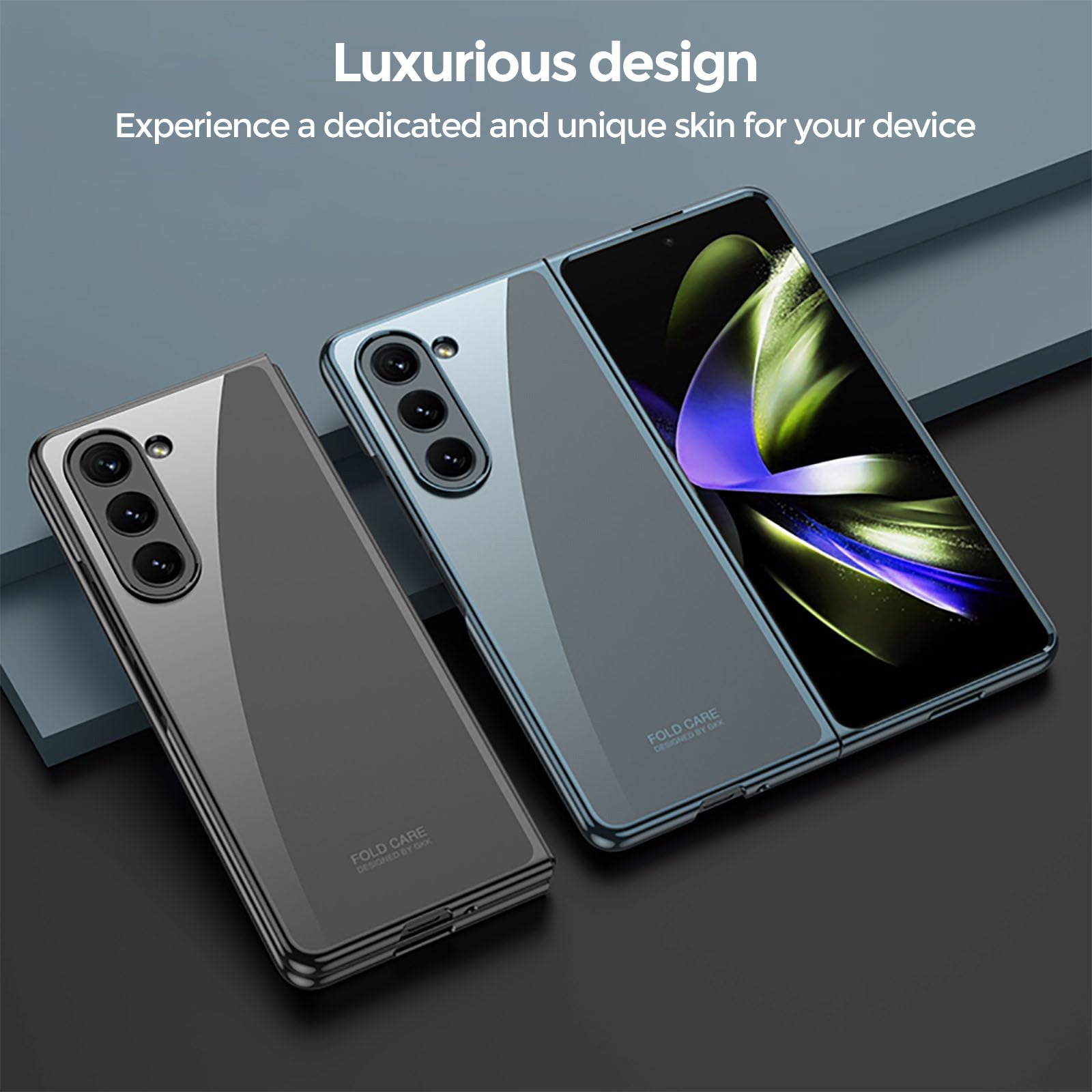 Samsung Galaxy Z Fold 5 Case Cover | Slim Hard Electroplated Edge Cover  | Blue