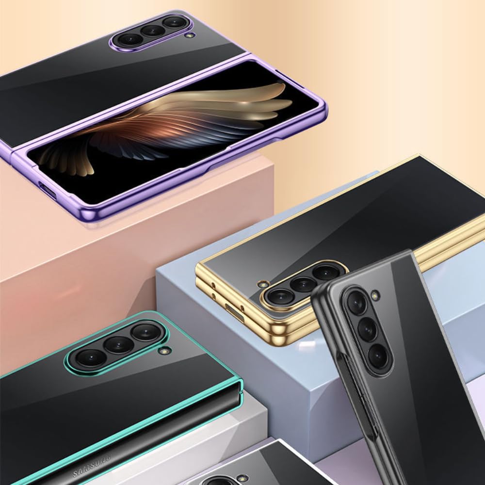 Samsung Galaxy Z Fold 5 Case Cover | Slim Hard Electroplated Edge Cover  | Blue
