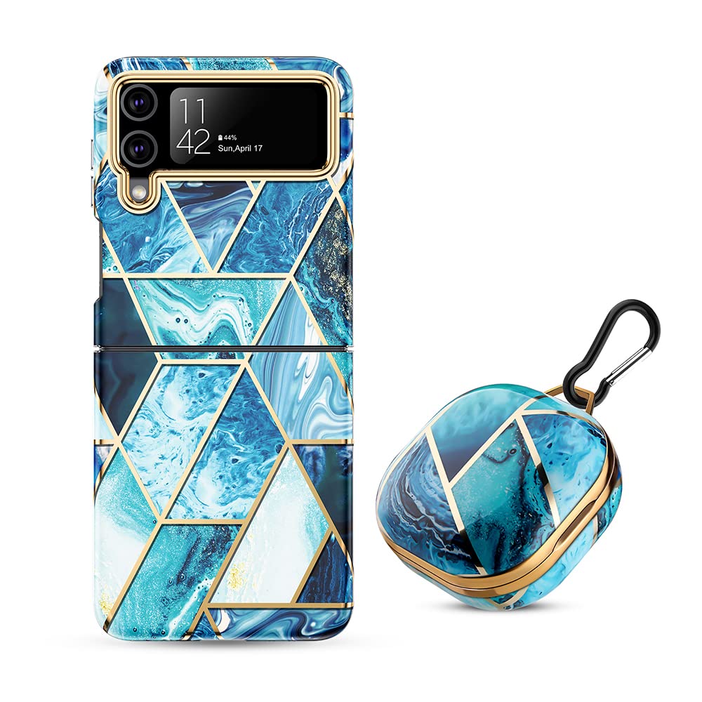 Samsung Galaxy Z Flip 3 Case + Galaxy Buds Case Marble Phone Cover |  Blue