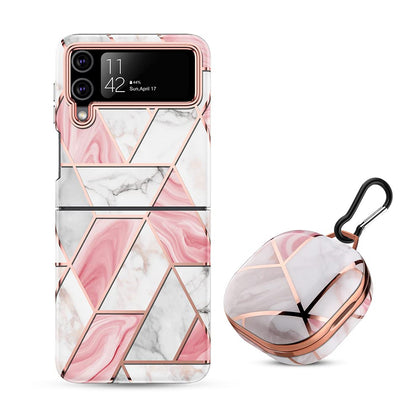 Samsung Galaxy Z Flip 4 Case + Galaxy Buds Case | Marble Pattern Phone Cover |  Pink