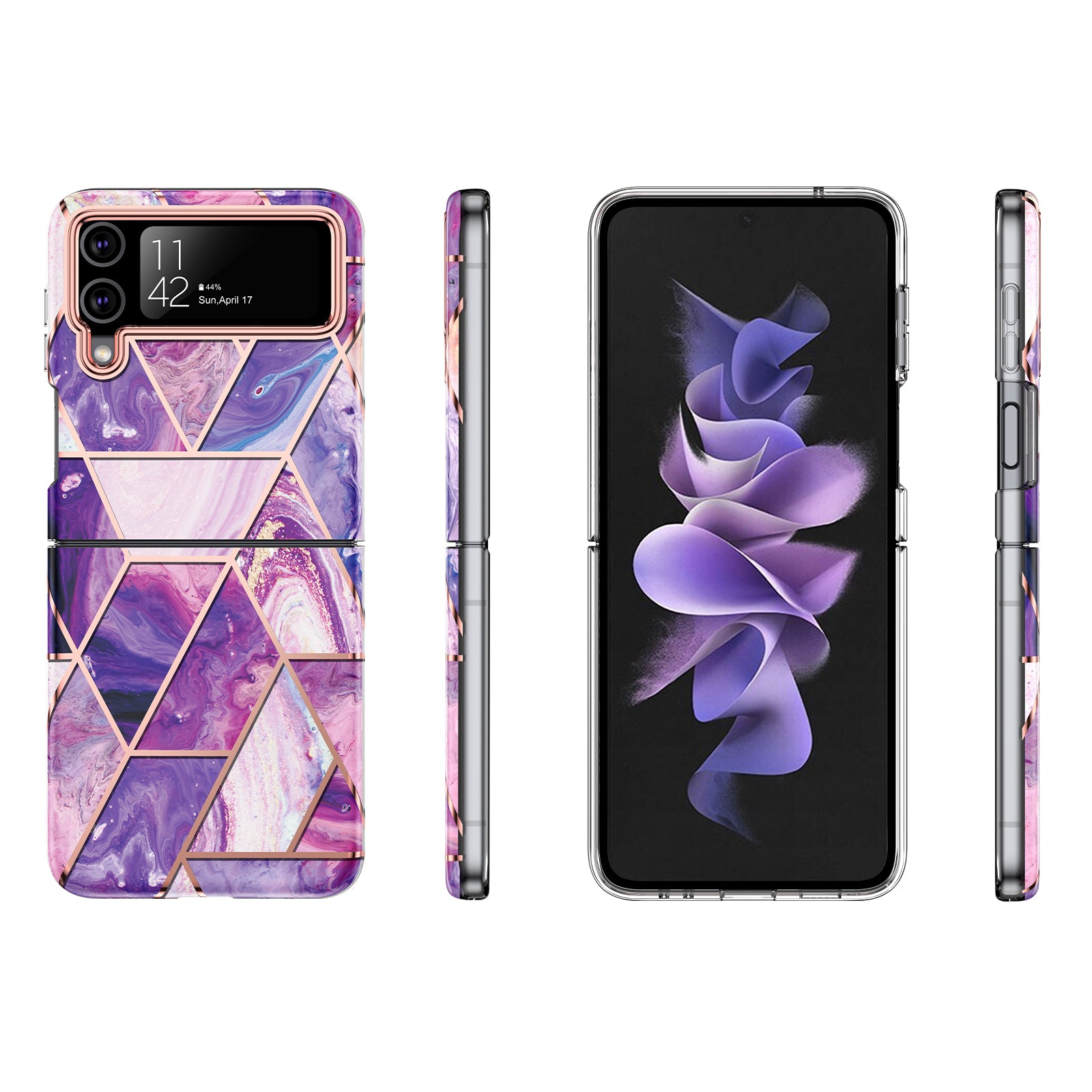 Samsung Galaxy Z Flip 3 Case + Galaxy Buds Case | Marble Pattern Phone Cover |Purple