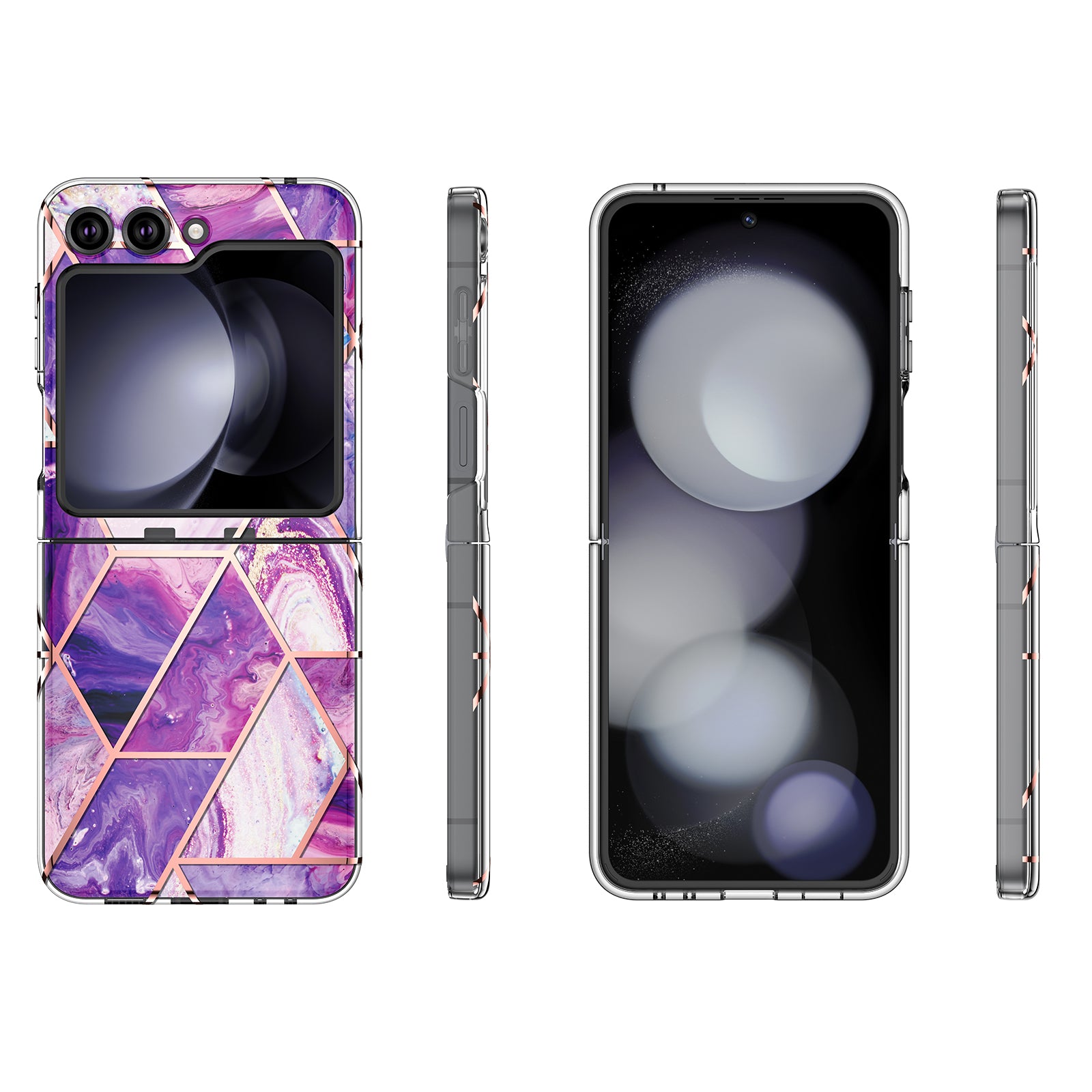 O Ozone - Case for Samsung Galaxy Z Flip 5 Full-Body Smooth Gloss Finish Marble Shockproof Bumper Stylish Cover (Purple)