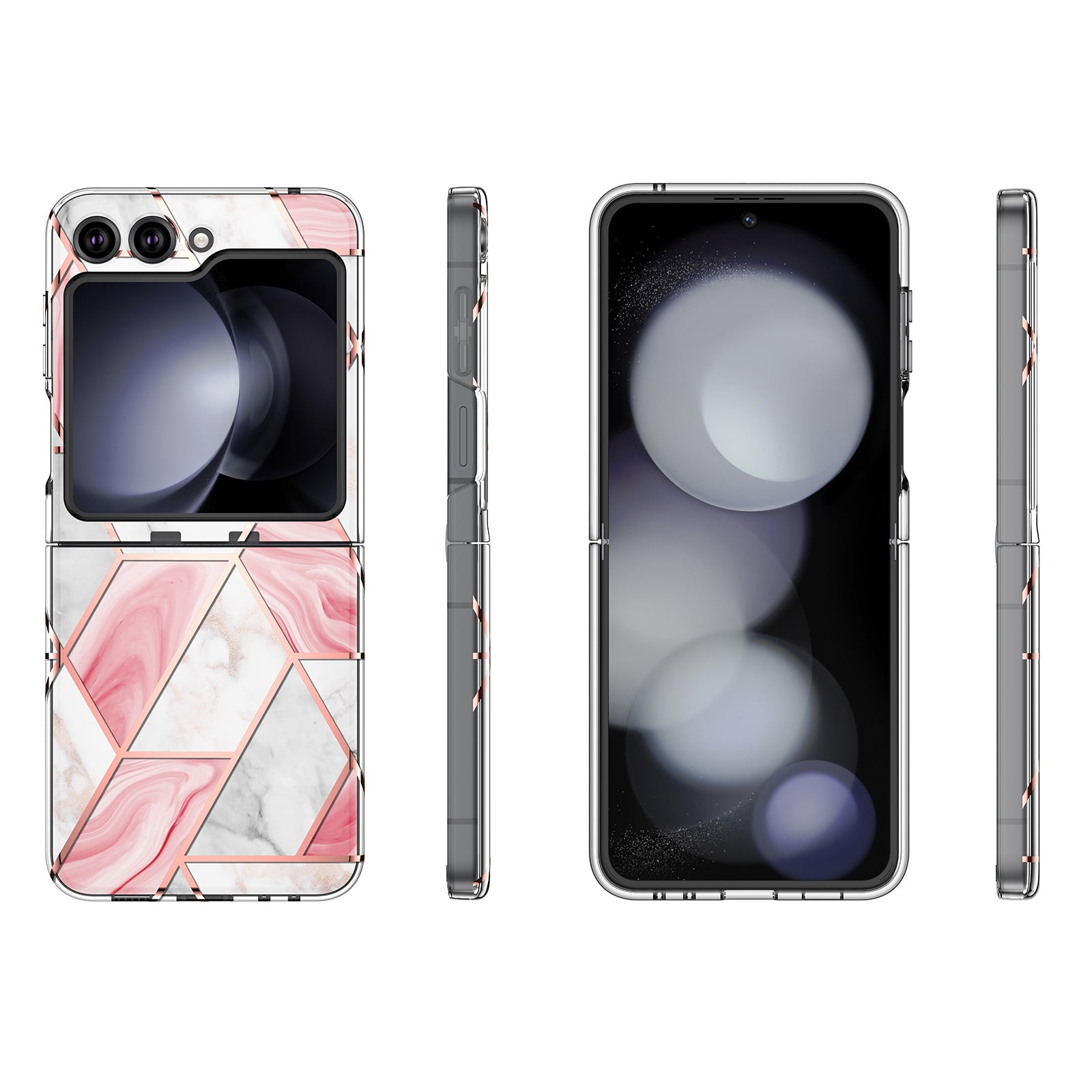 O Ozone - Case for Samsung Galaxy Z Flip 5 Full-Body Smooth Gloss Finish Marble Shockproof Bumper Stylish Cover (Pink)