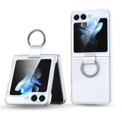 Samsung Galaxy Z Flip 5 Case Cover | Hard Transparent Hard PC Cover With Ring Holder  | Crystal Clear