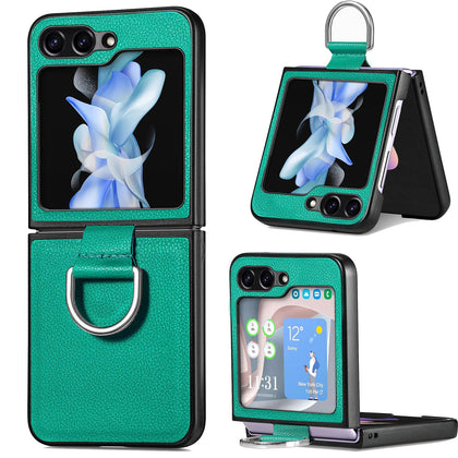 Samsung Galaxy Z Flip 5 Case Cover | Leather Case With Ring Holder | Green