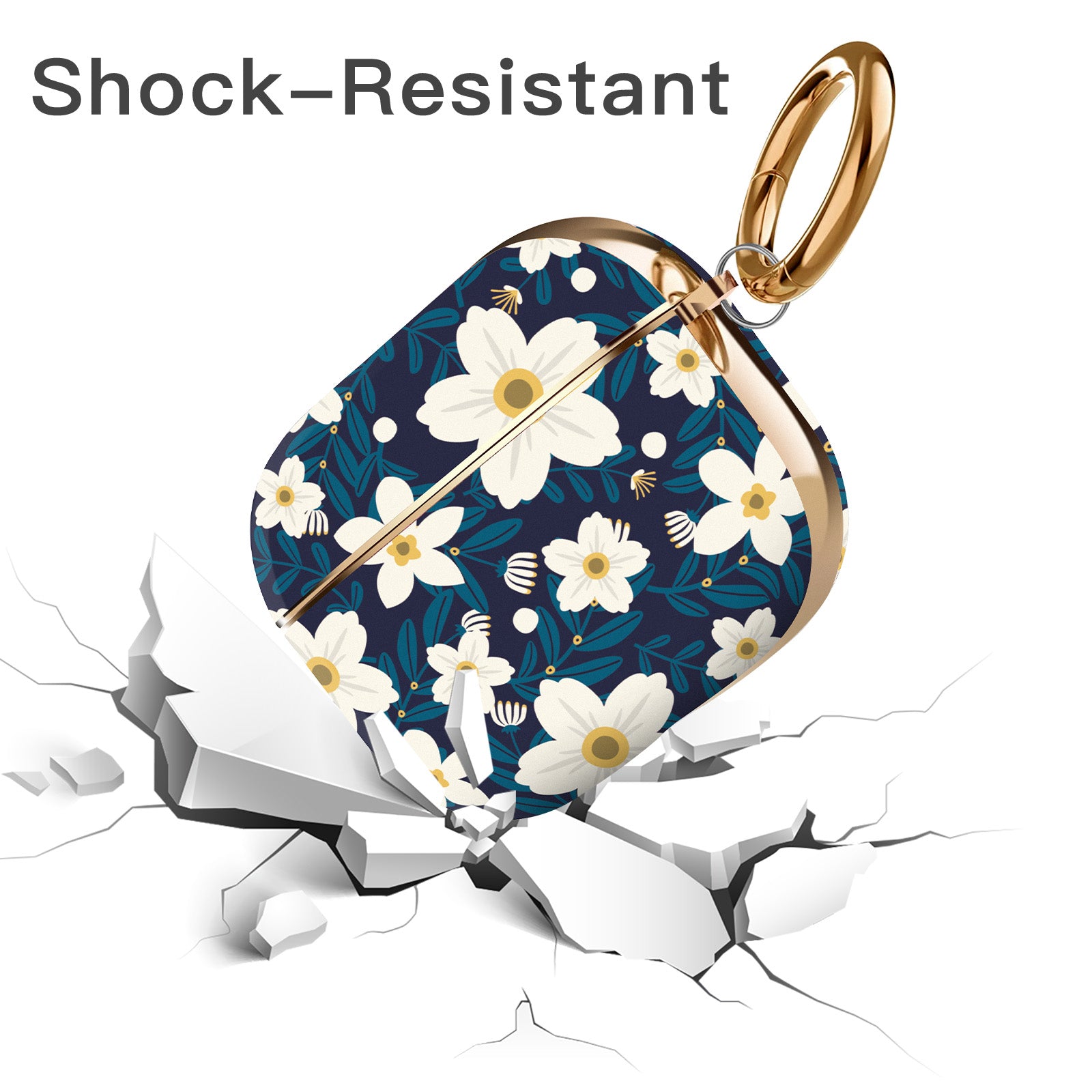 AirPods Pro Case | Cute Flower Skin Hard PC Shockproof Protective Cover | Dark Blue