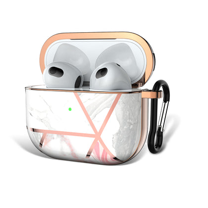 AirPods 3rd Generation 2021 Marble Case|Full Body Protective Cover with Keychain| Rose & Gold
