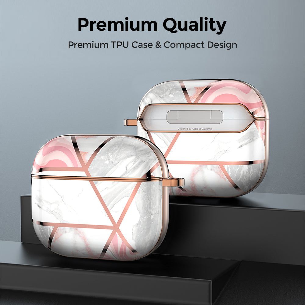 AirPods 3rd Generation 2021 Marble Case|Full Body Protective Cover with Keychain| Rose & Gold
