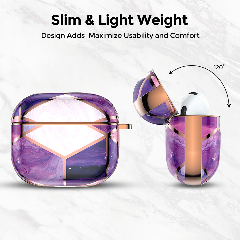 AirPods 3rd Generation 2021 Marble Case|Full Body Protective Cover with Keychain| Purple & Gold