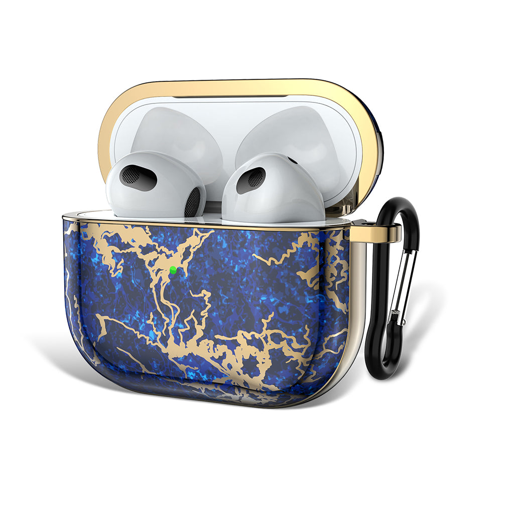 AirPods 3rd Generation 2021 Marble Case|Full Body Protective Cover with Keychain| Navy & Gold