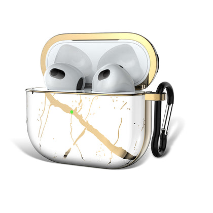 AirPods 3rd Generation 2021 Marble Case|Full Body Protective Cover with Keychain| White & Gold