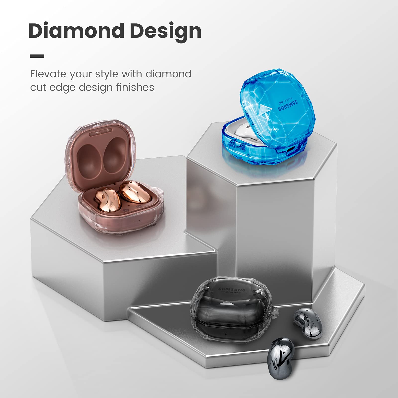 Case For Samsung Galaxy Buds 2 Pro / Galaxy Buds 2 / Galaxy Buds Pro /Galaxy Buds Live Diamond pattern PC Protective Cover with Keychain-blue