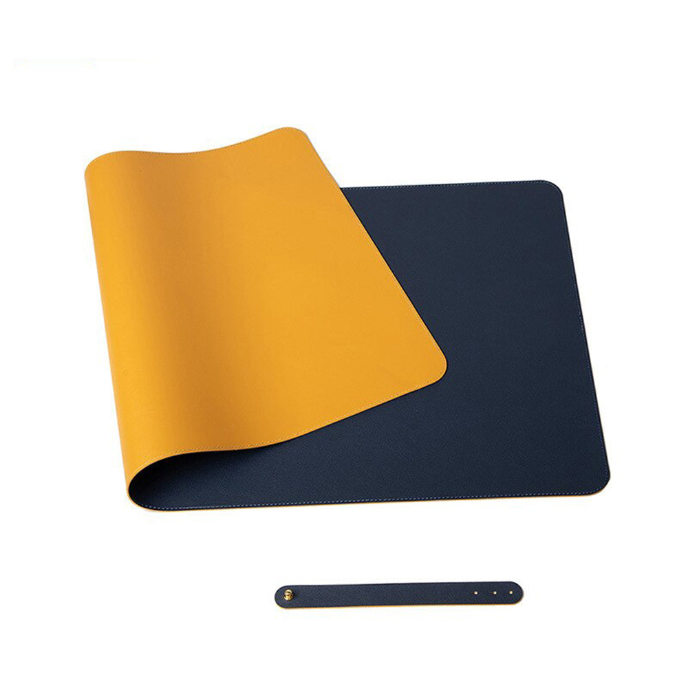 Double-Sided Universal Desk Mat, Desktop & Keyboard Mat, Large Mouse Pad PU Leather Waterproof Mat for Office Laptops  [80x40cm]- Yellow, Navy Blue