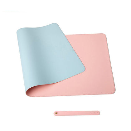 Double-Sided Universal Desk Mat, Desktop & Keyboard Mat, Large Mouse Pad PU Leather Waterproof Mat for Office Laptops  [80x40cm] - Light Blue, Pink
