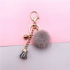 Pompoms Keychain Small Faux Fur Ball with Gold Plated Keyring |  Grey