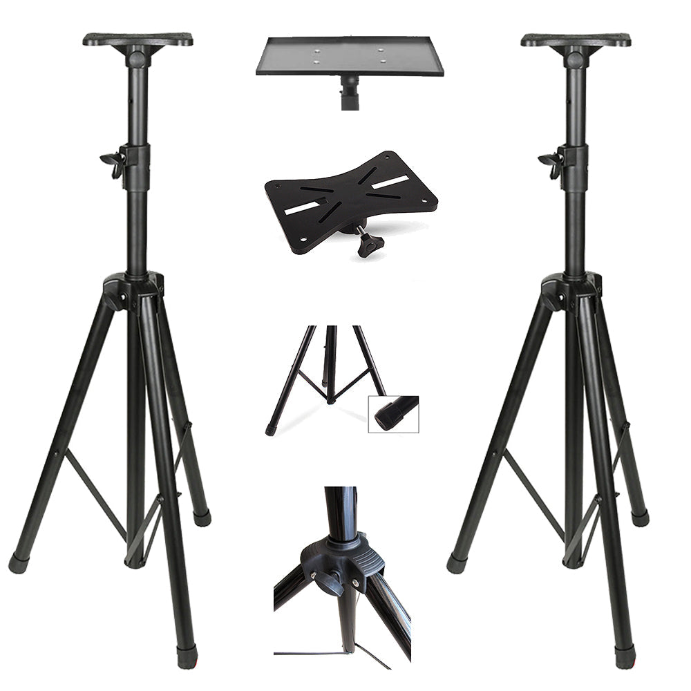 Projector Tripod Stand |Universal Speaker Stand Mount Holder |Adjustable Height from 40Inch to 71Inch] with Mounting Bracket & Rack Tray| Pack of 2