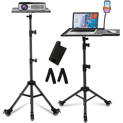 Projector Tripod Stand With Wheels | Phone Holder [Adjustable Height upto 61? Tiltable 180 Degrees] Rolling Laptop Desk Tripod For Stage, Studio, DJ Equipment | Pack of 1