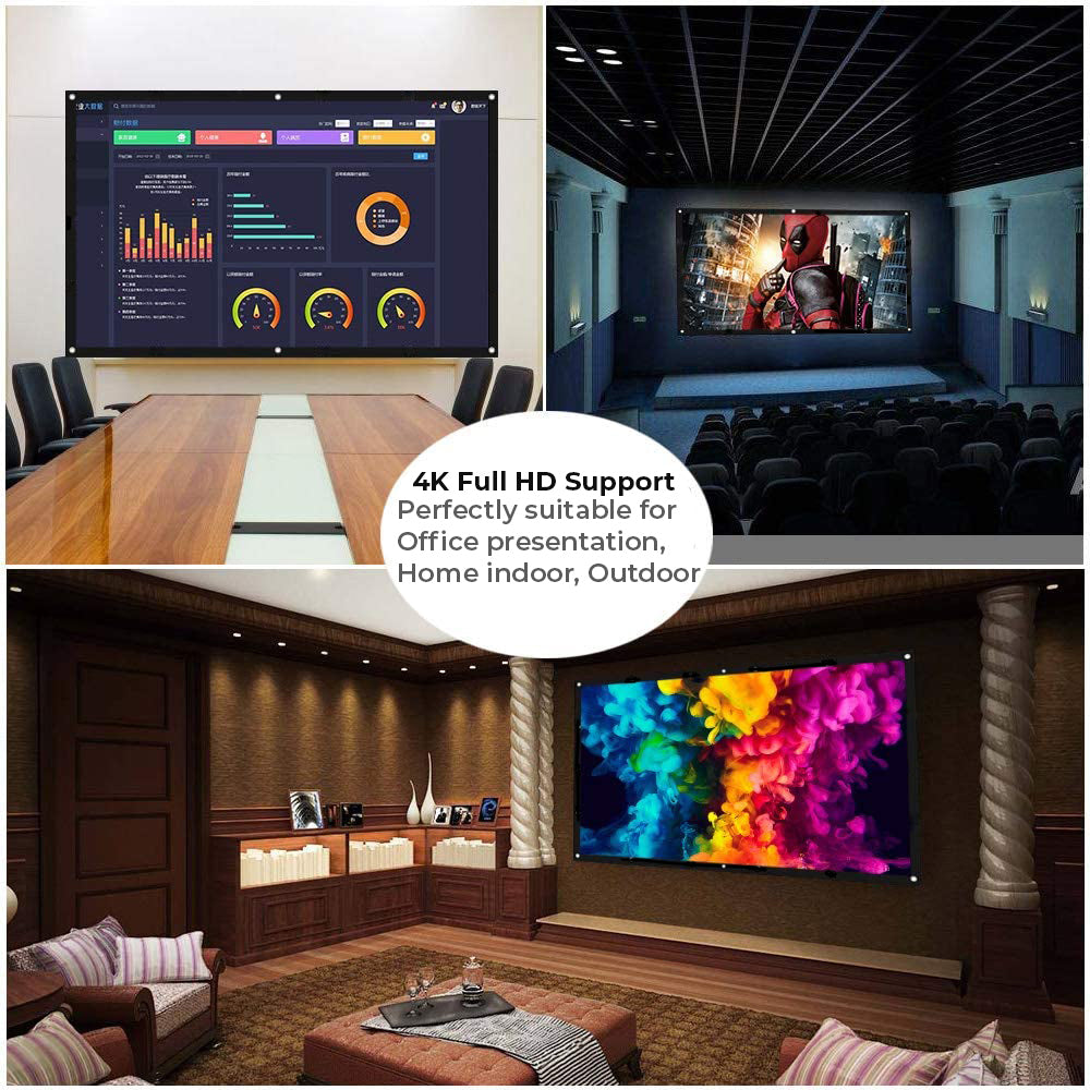 4k Projector Screen Roll 16:9 PVC Fabric Rollable Full HD Projection Screen for Outdoor Movies, Office Presentation, 3D Movies, Sports