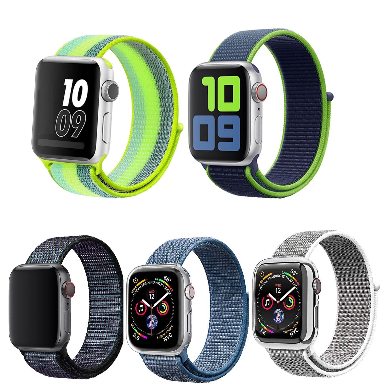 Pack of 5 Nylon Sport Strap For Apple Watch Band 38mm 40mm 41mm Men Women- B