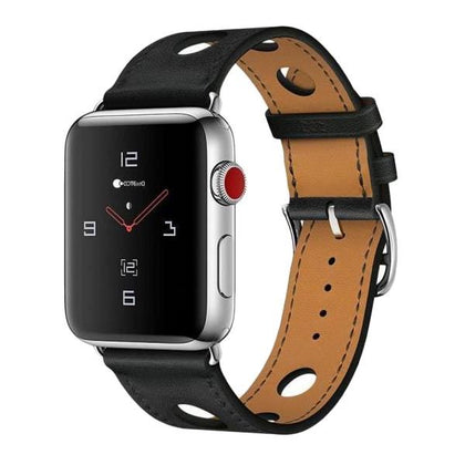 Apple Watch Ultra 49mm / 45mm / 44mm / 42mm | Big Hole Design Leather Strap | Black