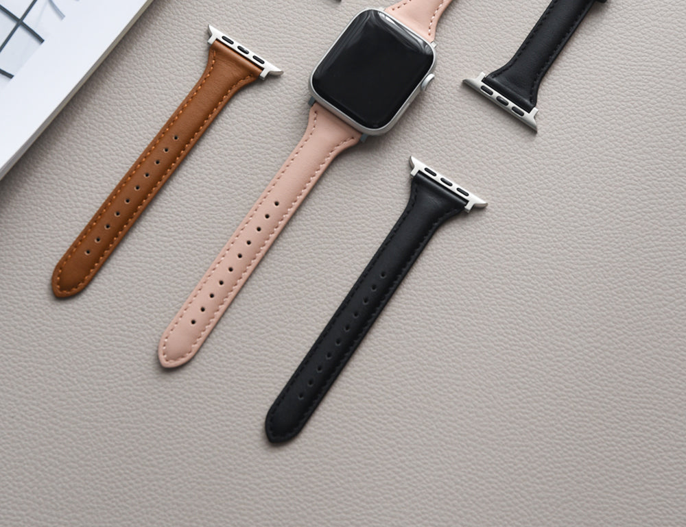 Apple Watch 41mm / 40mm / 38mm | Slim Leather Bands |Black