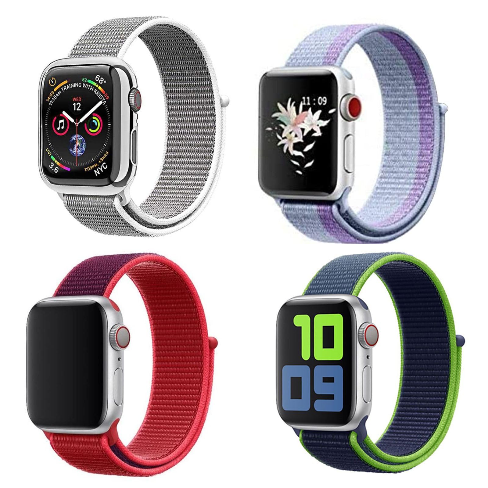Pack of 4 Nylon Sport Strap For Apple Watch Band 42mm 44mm 45mm 49mm Men Women- A