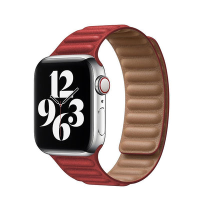Apple Watch Ultra 49mm / 45mm / 44mm / 42mm | Leather Magnetic Loop Watch Band Strap | Red
