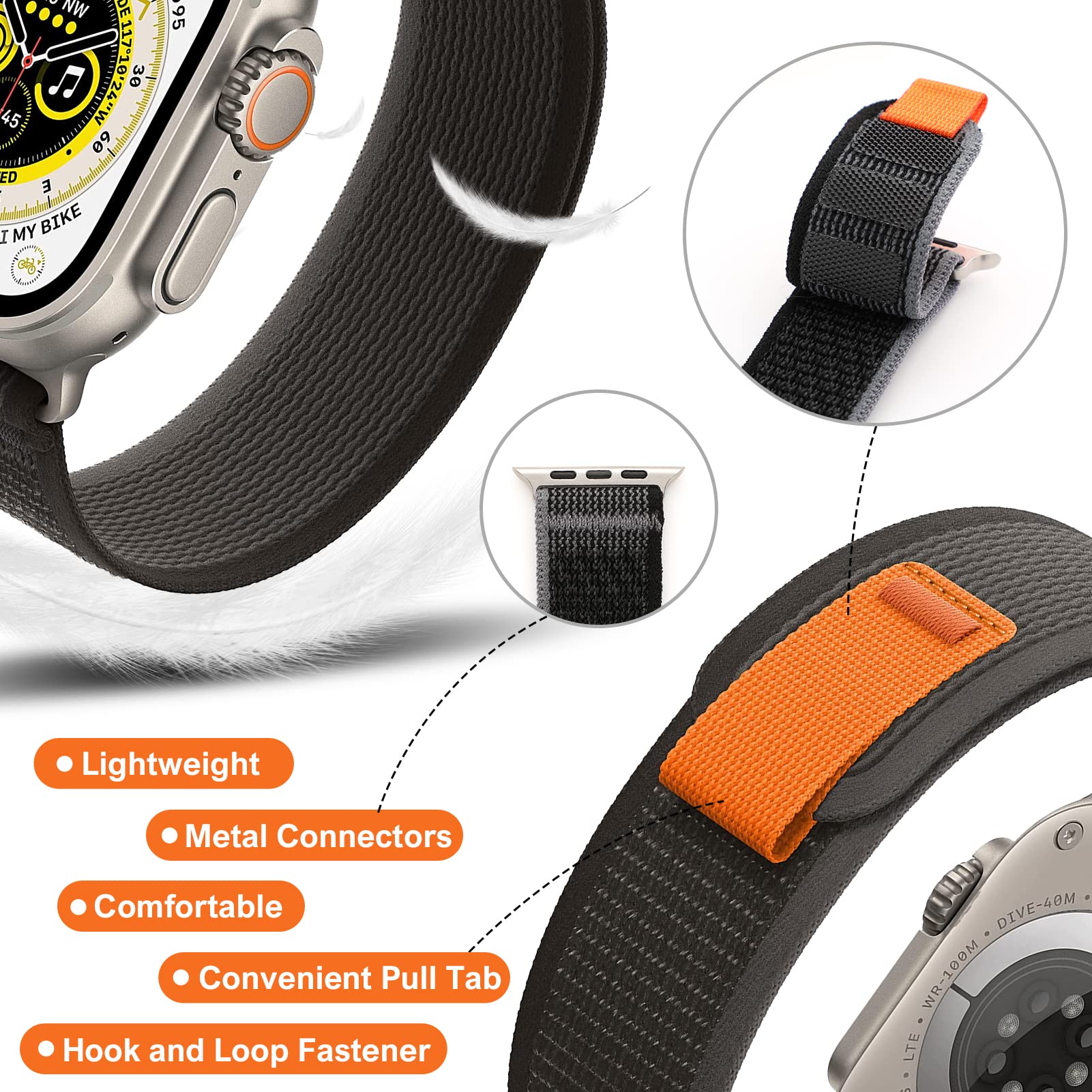 Apple Watch Ultra 49mm / 45mm / 44mm / 42mm | Trail Loop Watch Band Strap | Black/Grey