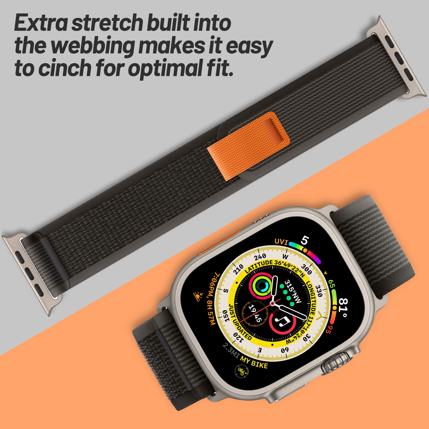 Apple Watch Ultra 49mm / 45mm / 44mm / 42mm | Trail Loop Watch Band Strap | Black/Grey