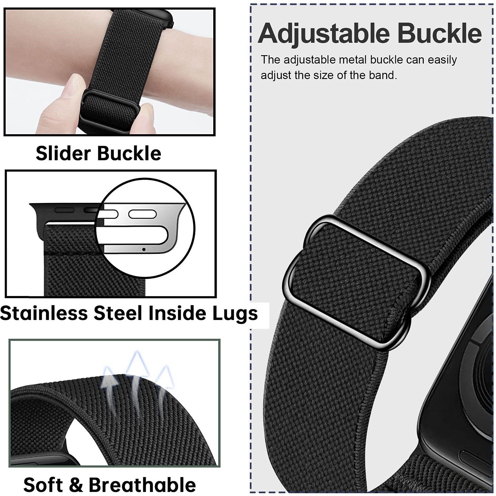 Pack 2 Stretchy Solo Loop Straps For Apple Watch Band 38mm 40mm 41mm