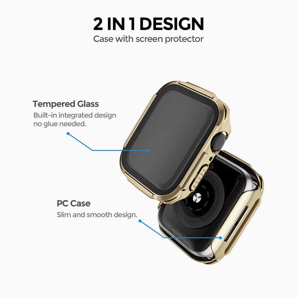Electroplated Case with Built in Screen Protector | Apple Watch Series 8 45mm  Pack of 3  | Silver/Black/Champagne Gold