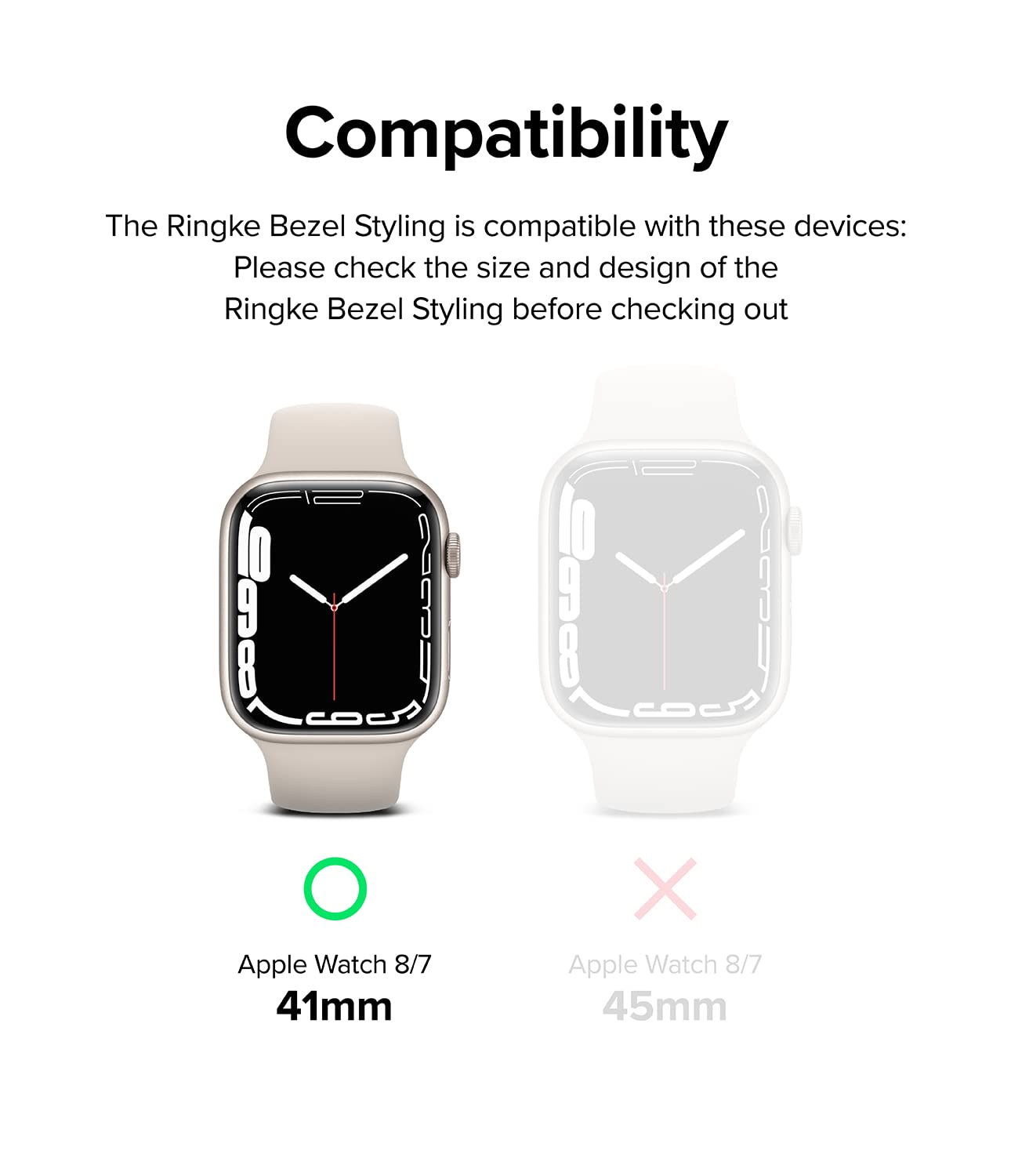 Apple Watch 8 / 7 41mm | Bezel Styling Case Adhesive Frame Ring Cover | Silver  41 | 01