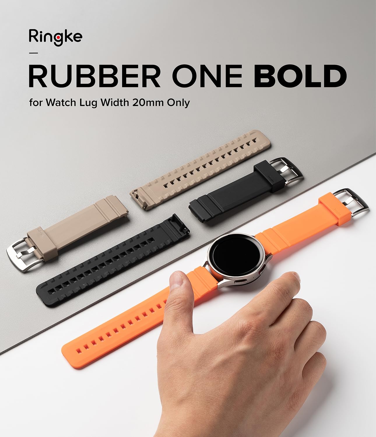 Ringke - Galaxy Watch / Watch Lug Width 20mm Watch Band| Rubber One Bold Watch Straps| Gray Sand