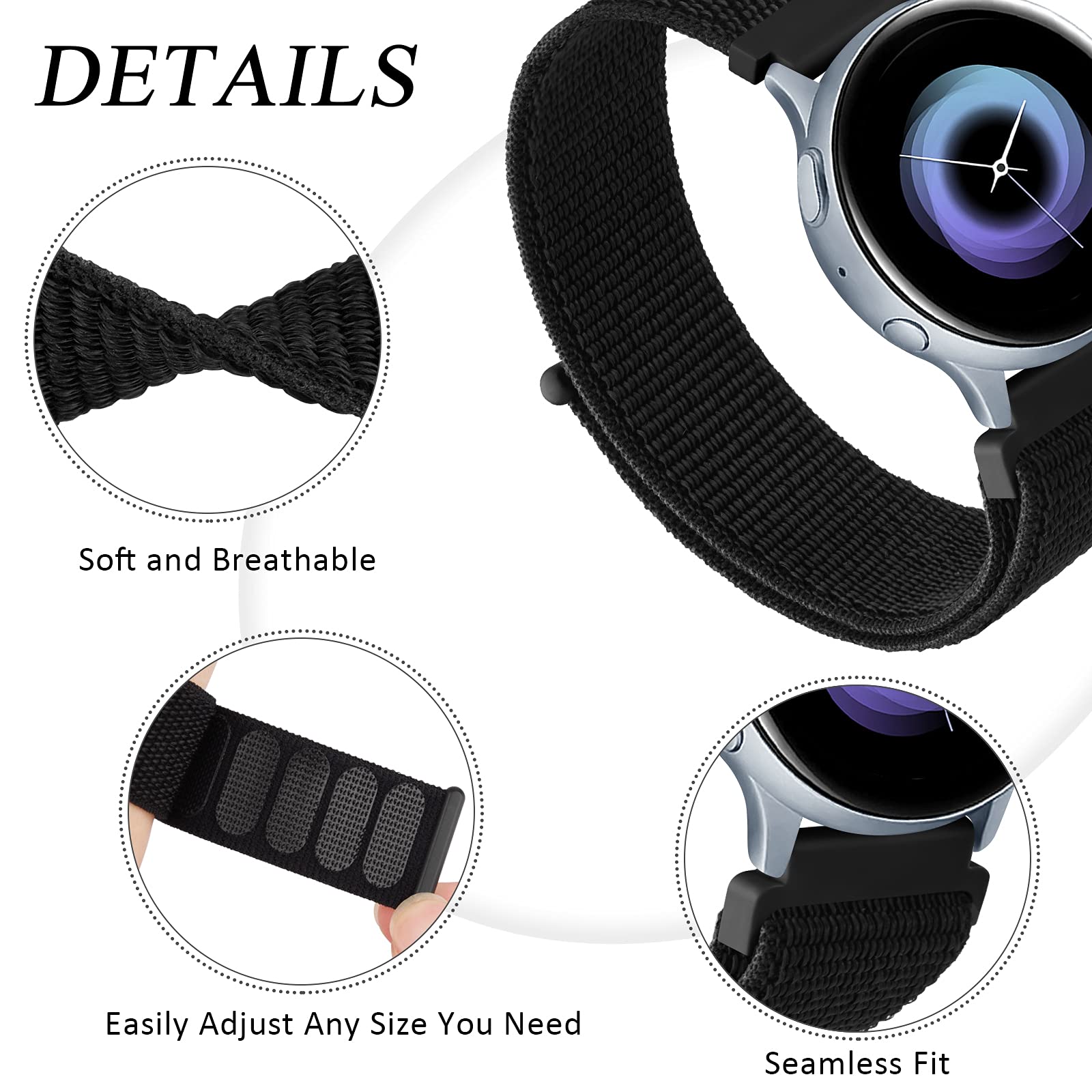 Samsung Galaxy Watch 4 40mm 44mm/Classic/Active 2 40mm 44mm/Galaxy Watch 3 41mm | Nylon Strap Watch Band   | Midnight Blue