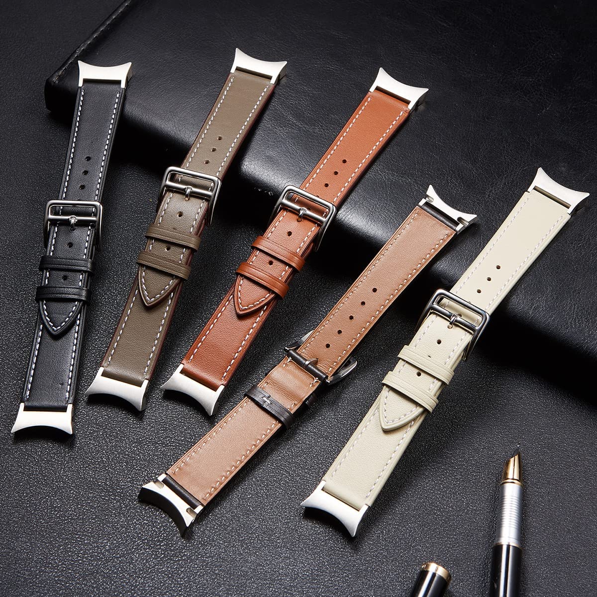 Samsung Galaxy Watch 4 40mm 44mm/Classic/Galaxy Watch 3 41mm  | No Gaps Leather Watch Band | Grey